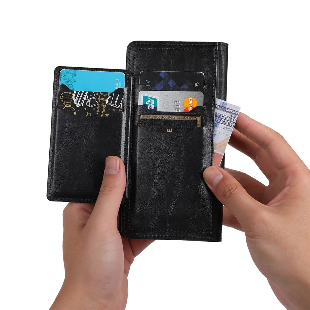For Samsung Galaxy S24 Case Zipper Pocket PU Leather Viewing Stand Phone Cover - Black - 5