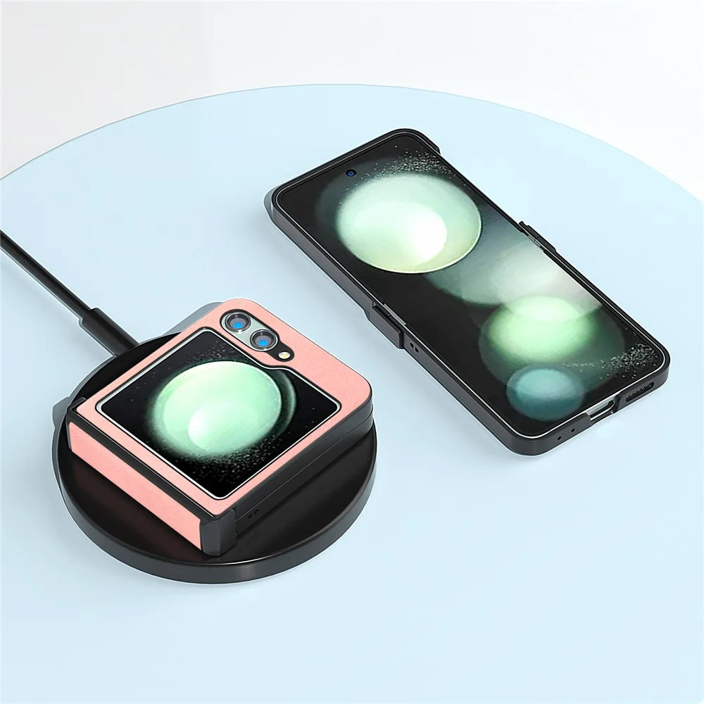 ABEEL For Samsung Galaxy Z Flip5 5G Case Retro Leather+PC Hinge Protection Phone Cover - Pink - 3