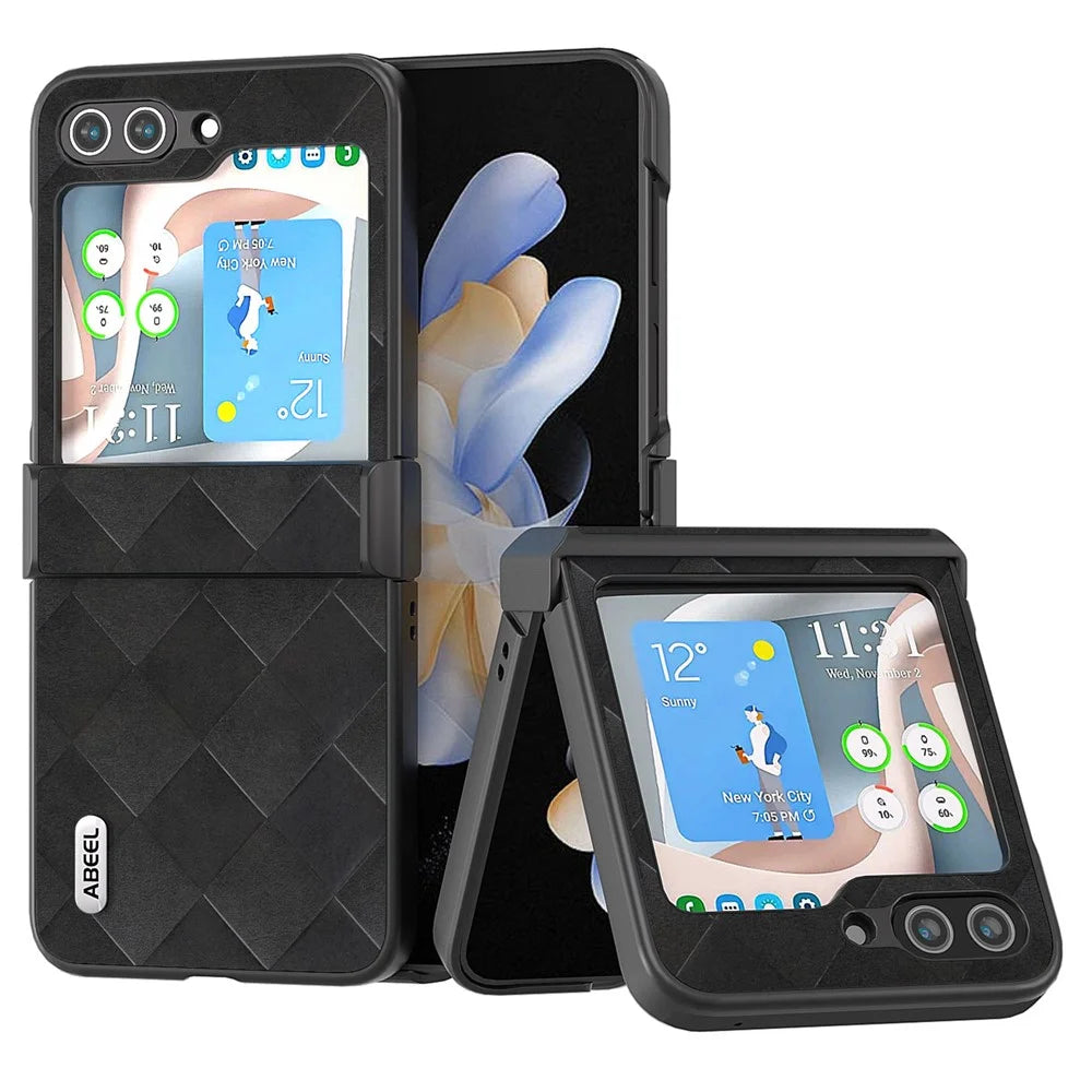 ABEEL For Samsung Galaxy Z Flip5 5G Case Grid Texture Hinge Protection Folding Phone Cover - Black - 1