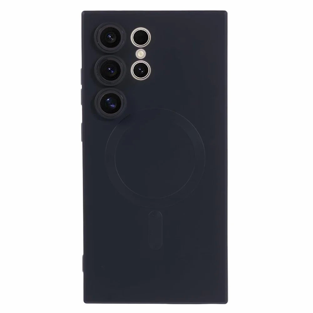 For Samsung Galaxy S24 Ultra Case Lens Protection Liquid Silicone Cover Magnetic Case - Black - 1