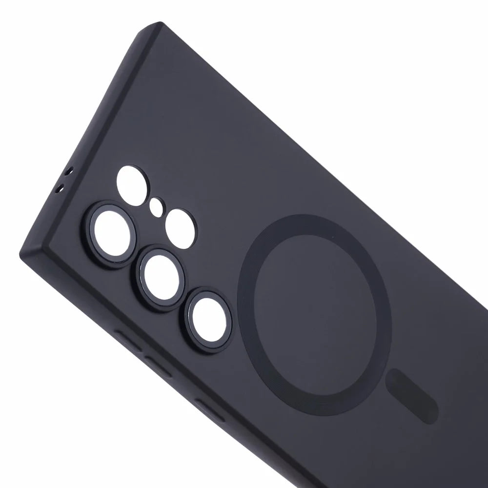 For Samsung Galaxy S24 Ultra Case Lens Protection Liquid Silicone Cover Magnetic Case - Black - 7
