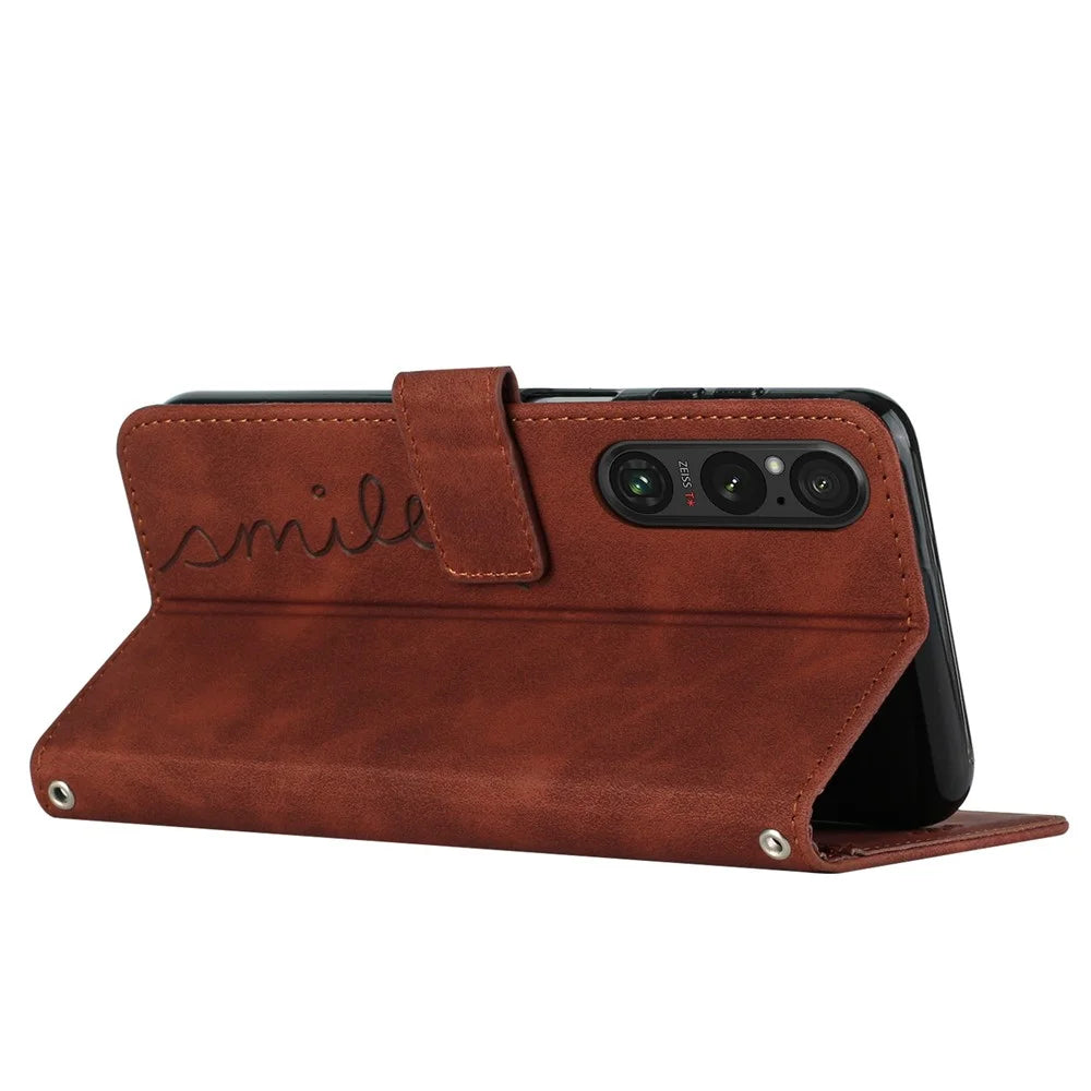 For Sony Xperia 1 V Leather Case Skin-touch Stand Wallet Phone Cover - Brown - 4