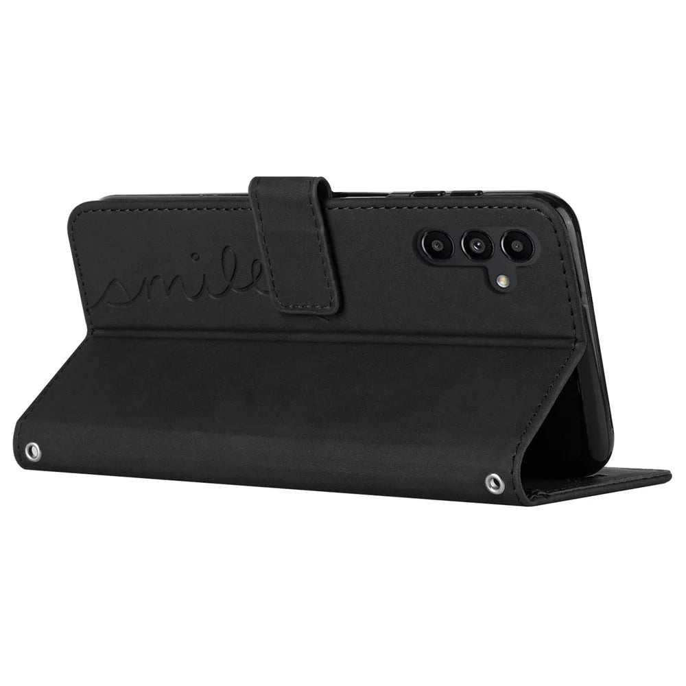 Skin-Touch Phone Case for Samsung Galaxy A15 5G Stand PU Leather Phone Cover Wallet - Black - 4
