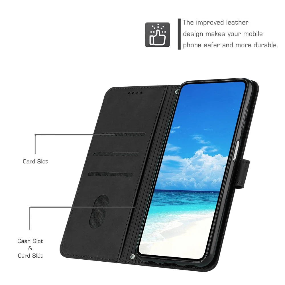 Skin-Touch Phone Case for Samsung Galaxy A15 5G Stand PU Leather Phone Cover Wallet - Black - 6