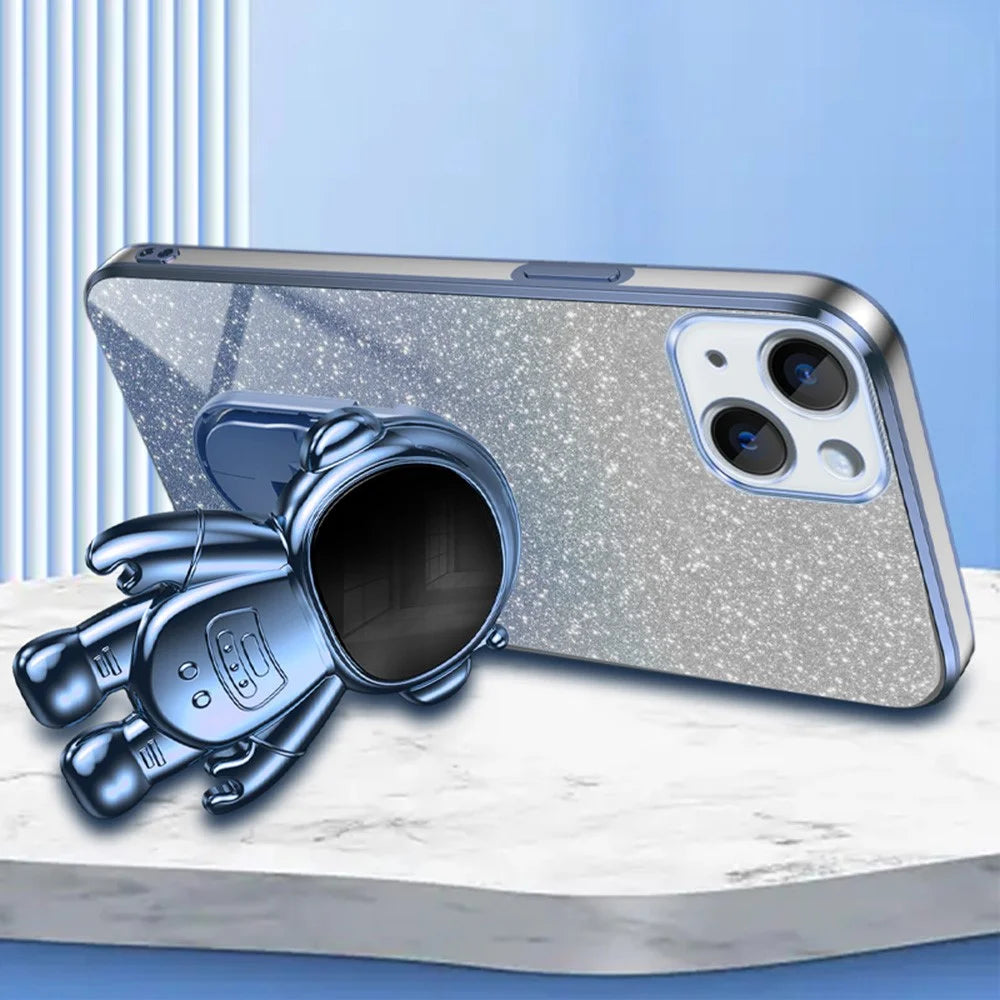 For iPhone 14 Plus Case PC+TPU Phone Cover Back Shell with Astronaut Kickstand - Blue - 3