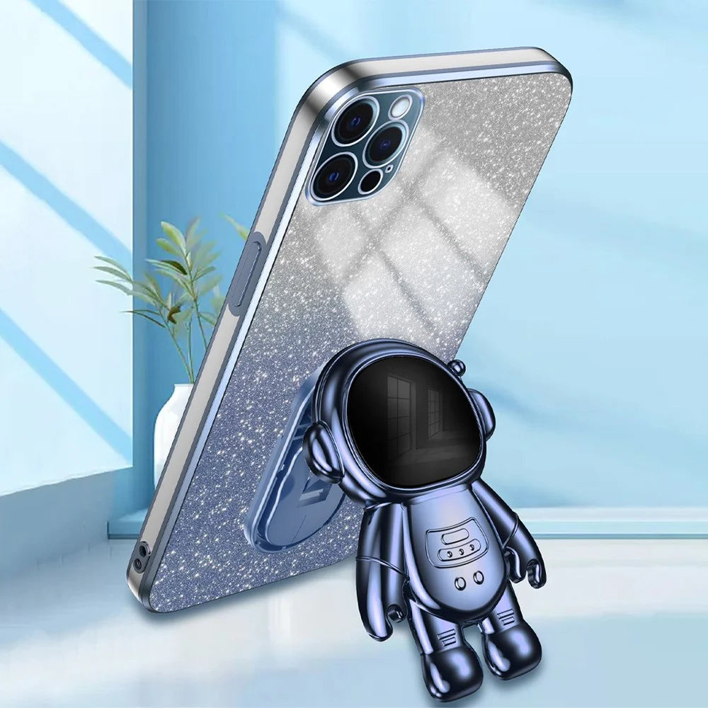 Glittery Powder Decor Cover for iPhone 12 Pro Case Kickstand PC+TPU Phone Shell - Blue - 2