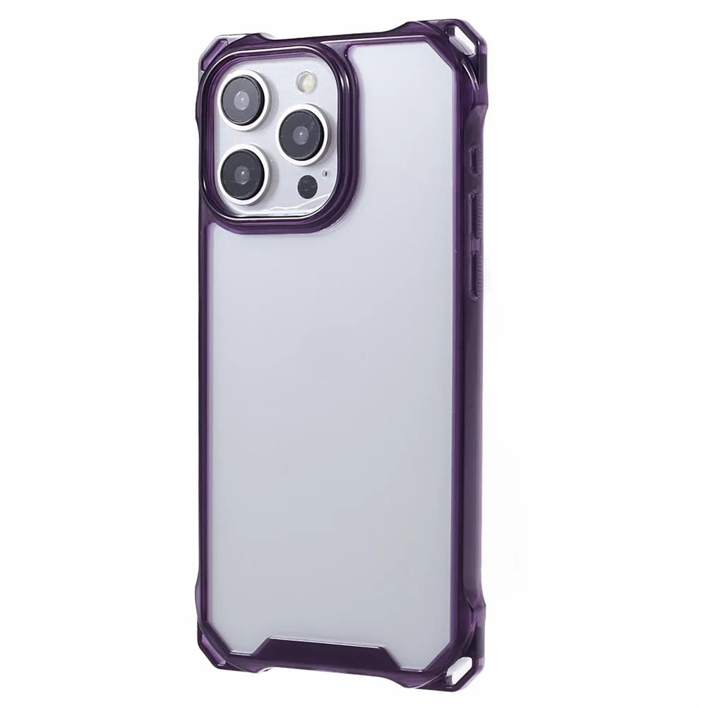 For iPhone 14 Pro Max Phone Case Reinforced Corner Protective Cover (Big Rear Lens Hole) - Transparent Purple - 1