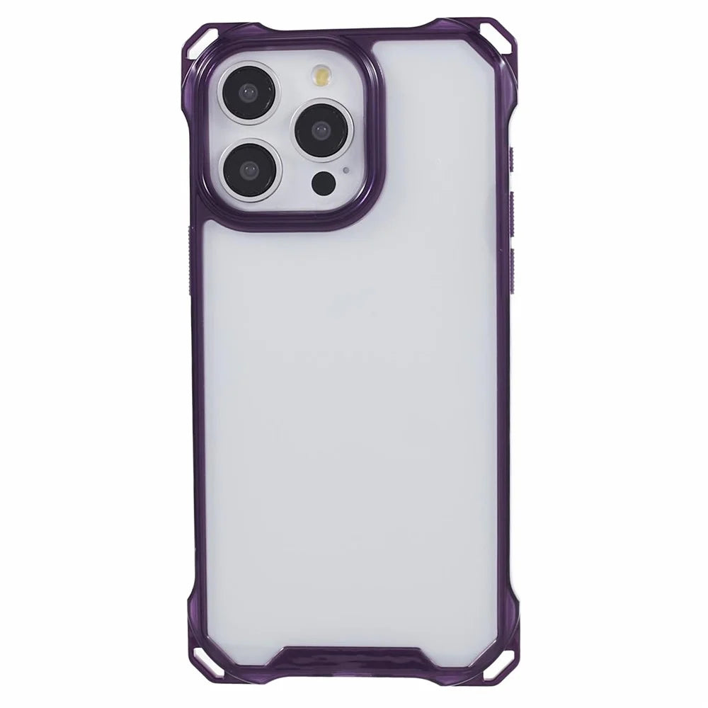 For iPhone 15 Pro Max Phone Case 4 Corner Shock Absorption Cover - Transparent Purple - 3