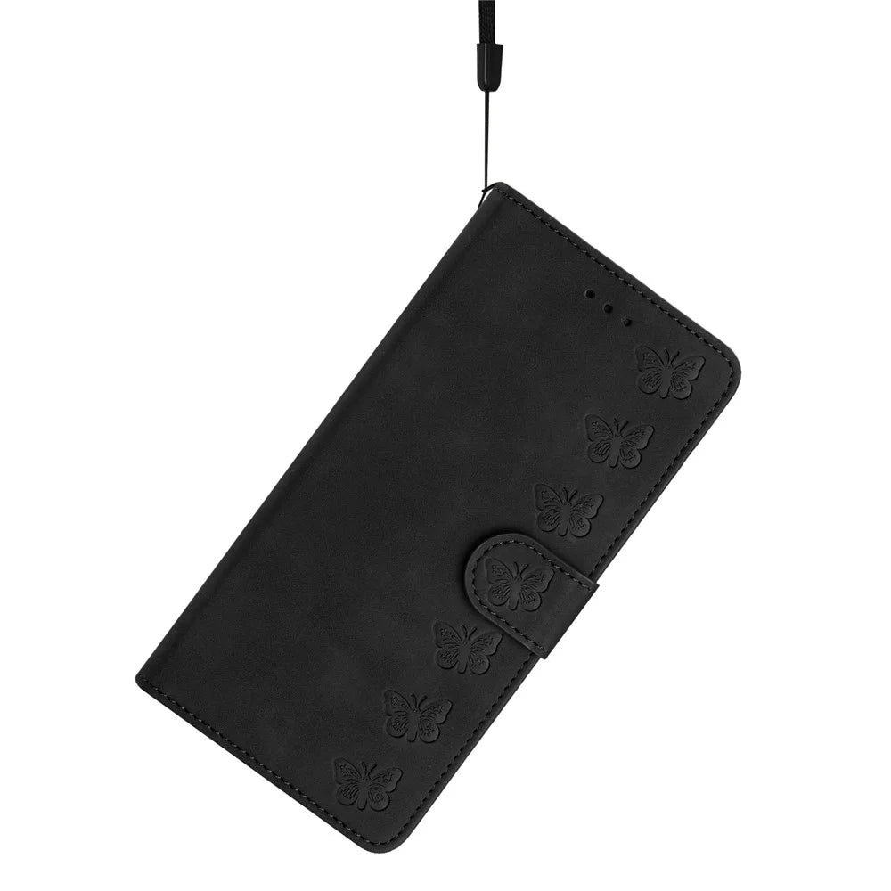 For Samsung Galaxy S24 Ultra Case PU Leather Wallet Imprinted Butterfly Stand Phone Cover - Black - 5