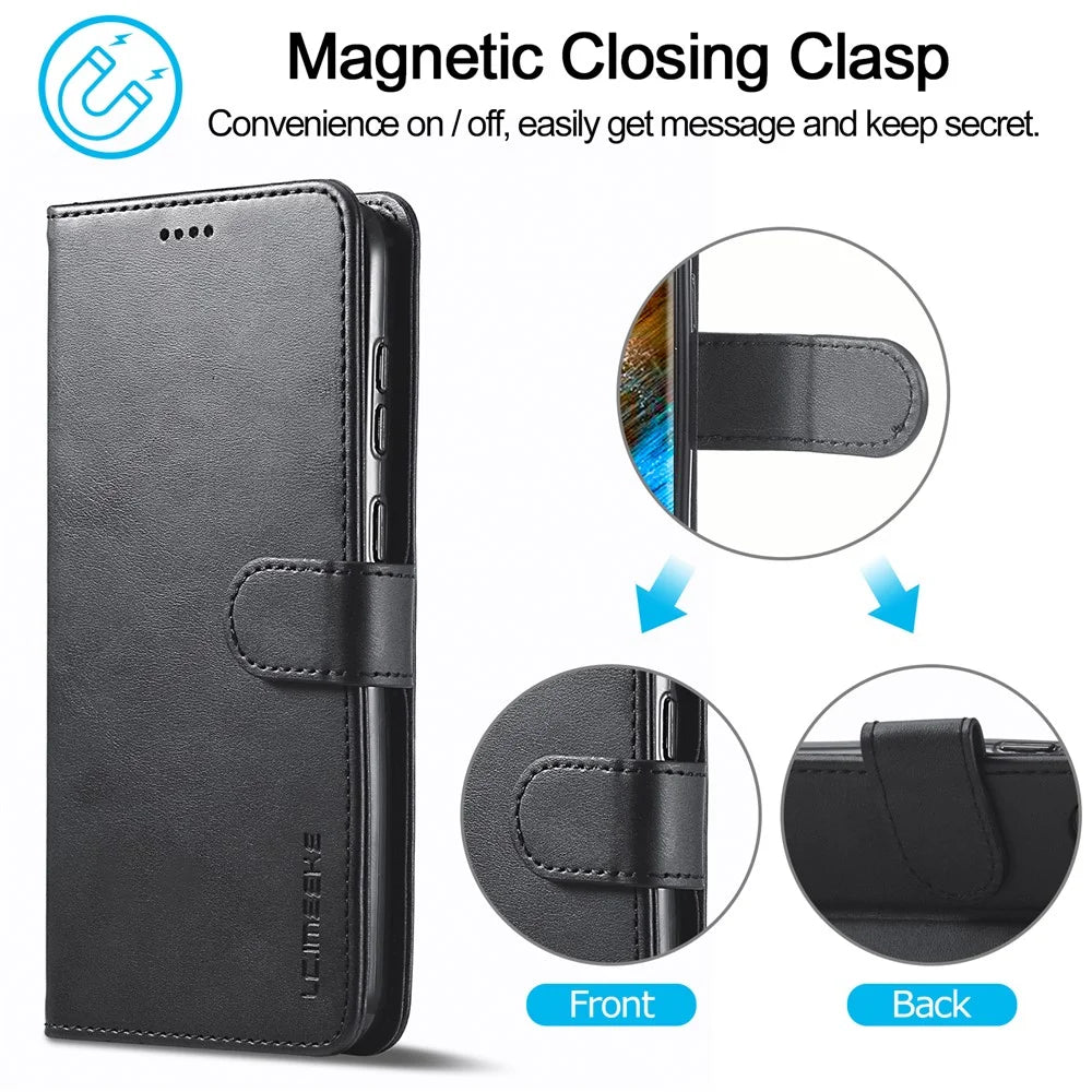 LC.IMEEKE For Samsung Galaxy S24 Case Anti-drop Leather Wallet Phone Cover - Black - 7