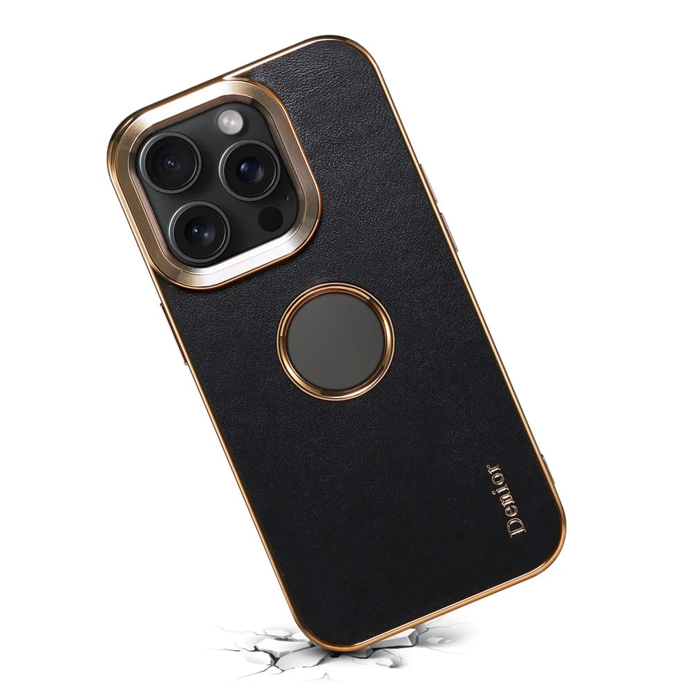 DENIOR For iPhone 15 Pro Max Case Calf Texture Electroplating Phone Protective Cover - Black - 2