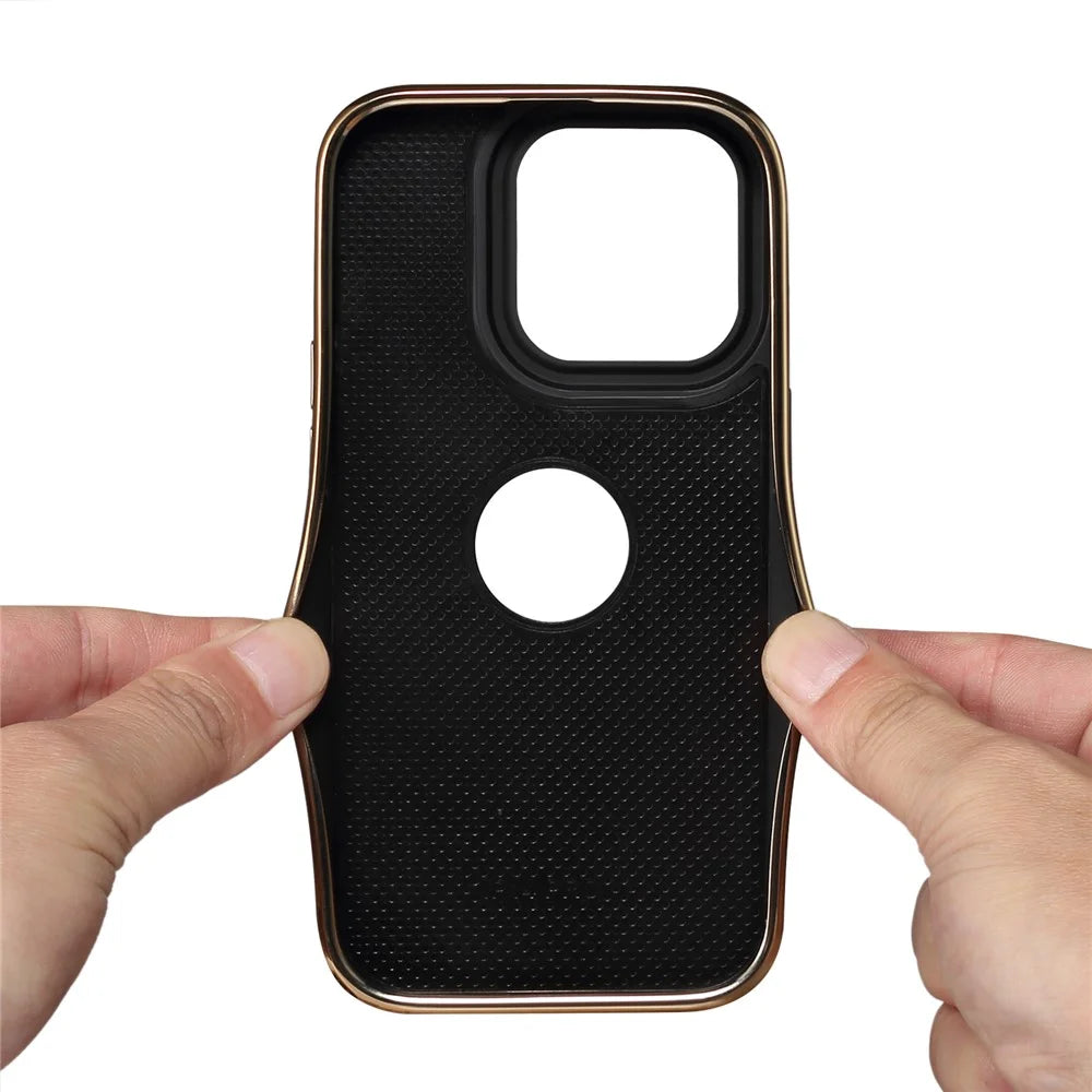 DENIOR For iPhone 14 Pro Case Electroplating Calf Texture Shockproof Phone Back Shell - Black - 3