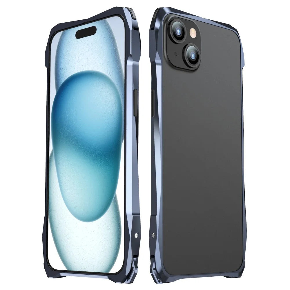 LUPHIE For iPhone 15 Protective Bumper Frame Metal Drop-proof Smart Phone Frame Case - Dark Blue - 1