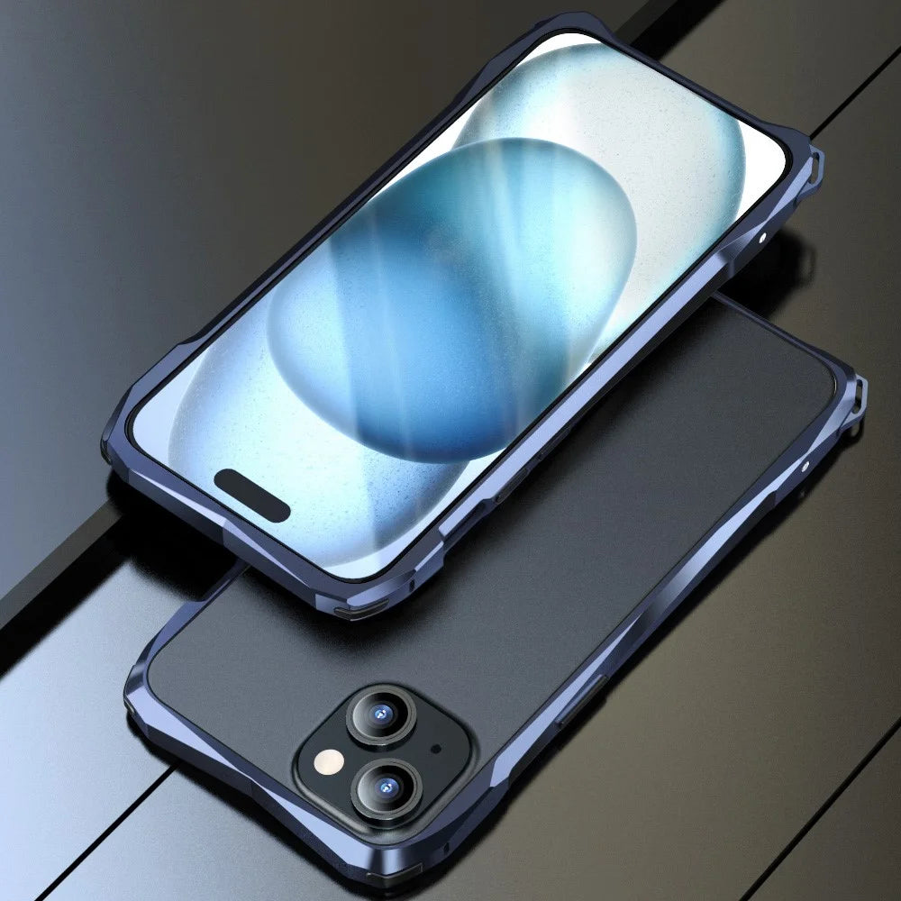 LUPHIE For iPhone 15 Protective Bumper Frame Metal Drop-proof Smart Phone Frame Case - Dark Blue - 2