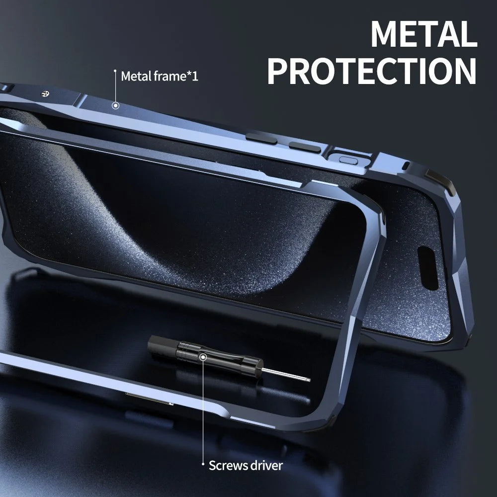 LUPHIE For iPhone 15 Protective Bumper Frame Metal Drop-proof Smart Phone Frame Case - Dark Blue - 3