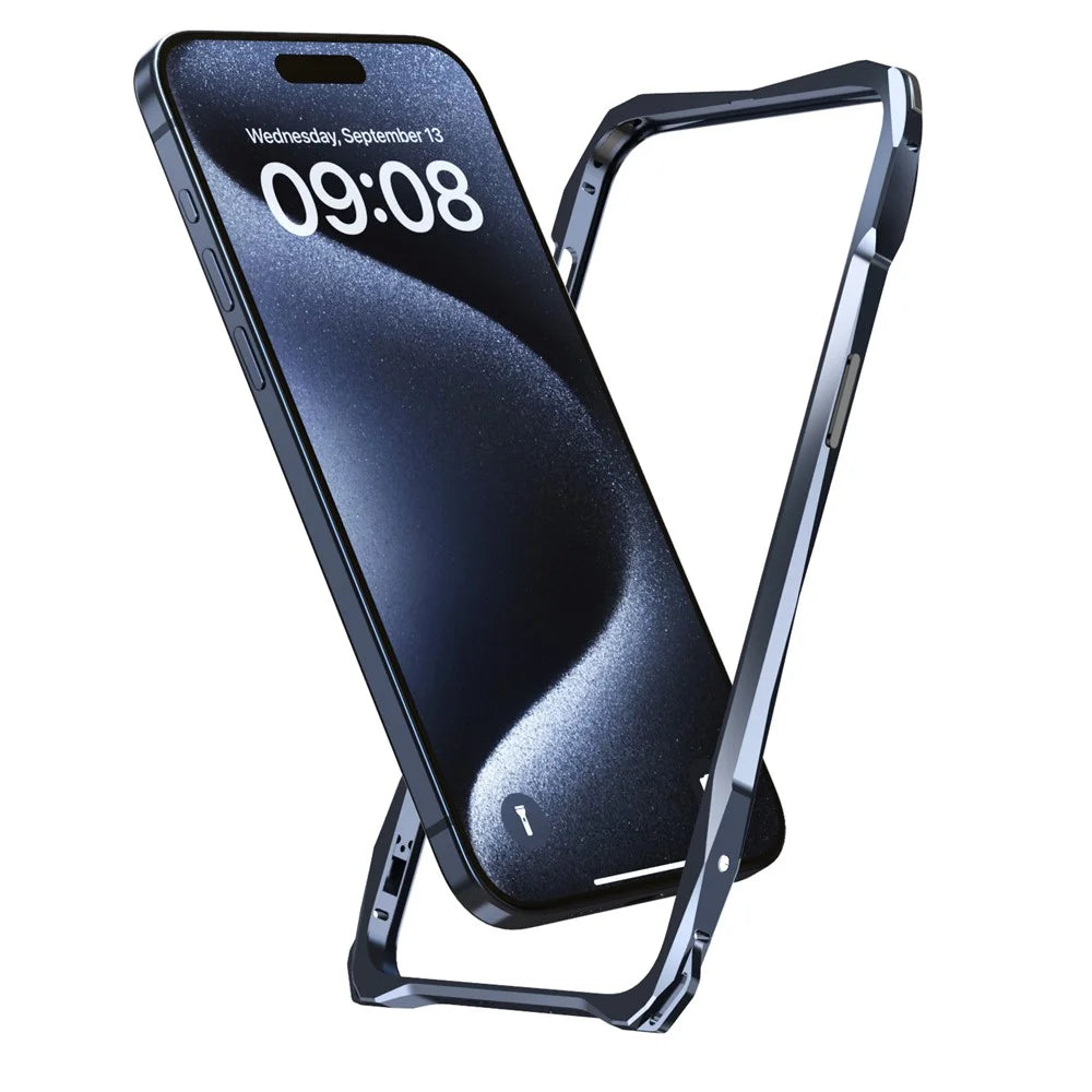 LUPHIE For iPhone 15 Protective Bumper Frame Metal Drop-proof Smart Phone Frame Case - Dark Blue - 5