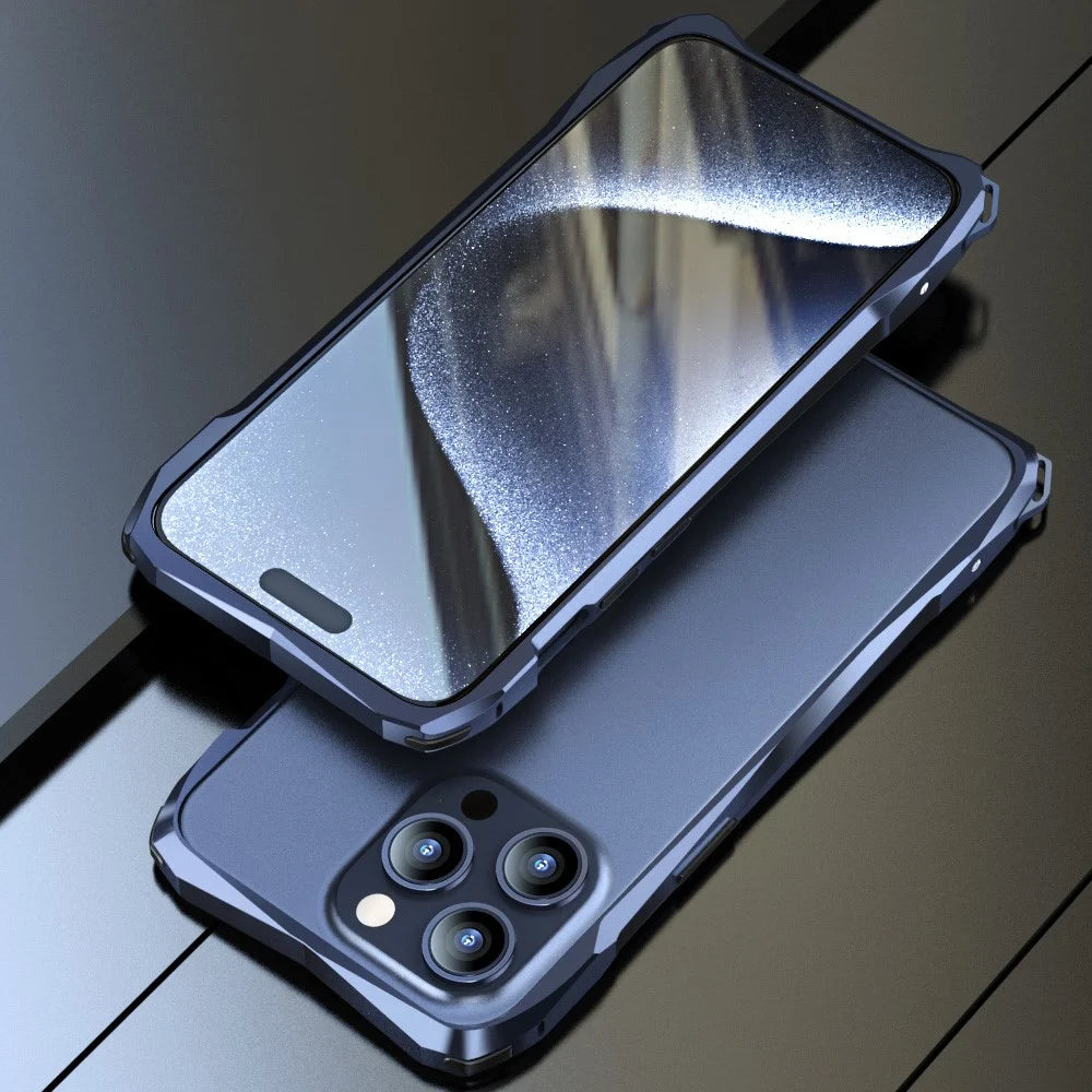 LUPHIE For iPhone 15 Pro Bumper Case Metal Scratch-resistant Protective Phone Frame Case - Dark Blue - 2