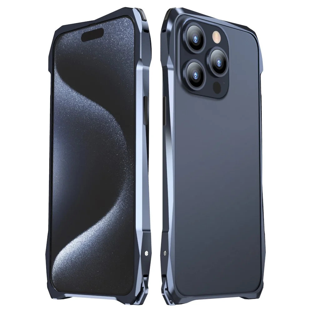 LUPHIE For iPhone 15 Pro Max Phone Bumper Frame Screw Lock Anti-drop Protective Case - Dark Blue - 1
