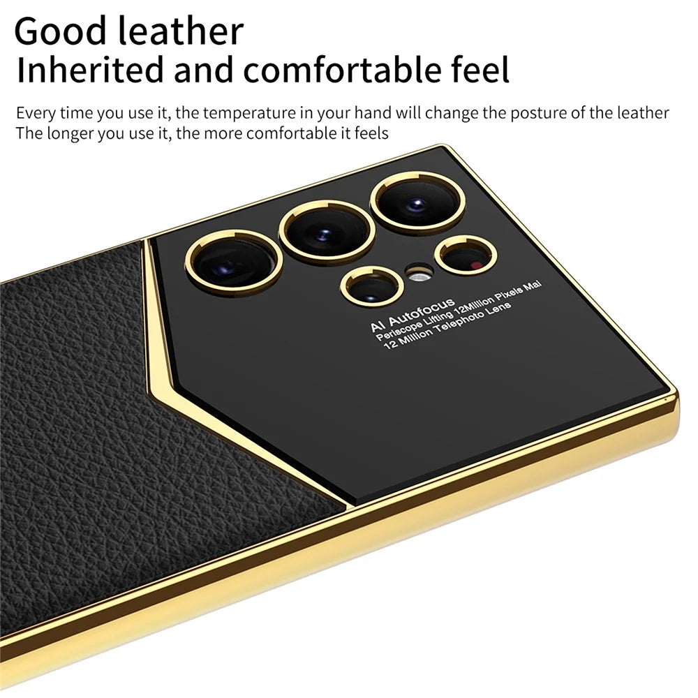 GKK Cell Phone Cases for Samsung Galaxy S24 Ultra , PU Leather+PC+TPU Electroplating Cover - Black - 3