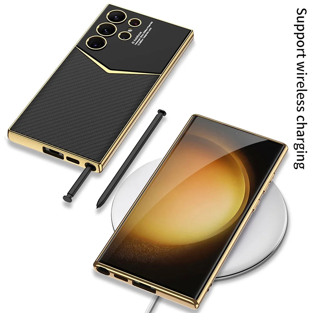 GKK Cell Phone Cases for Samsung Galaxy S24 Ultra , PU Leather+PC+TPU Electroplating Cover - Black - 6