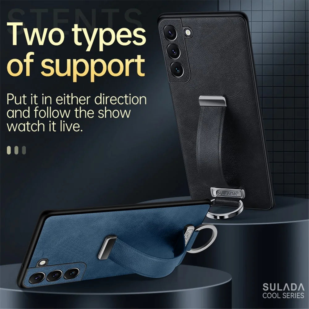 SULADA Fashion Series for Samsung Galaxy S24 Case Shockproof Kickstand Phone Cover with Hand Strap - Black - 2
