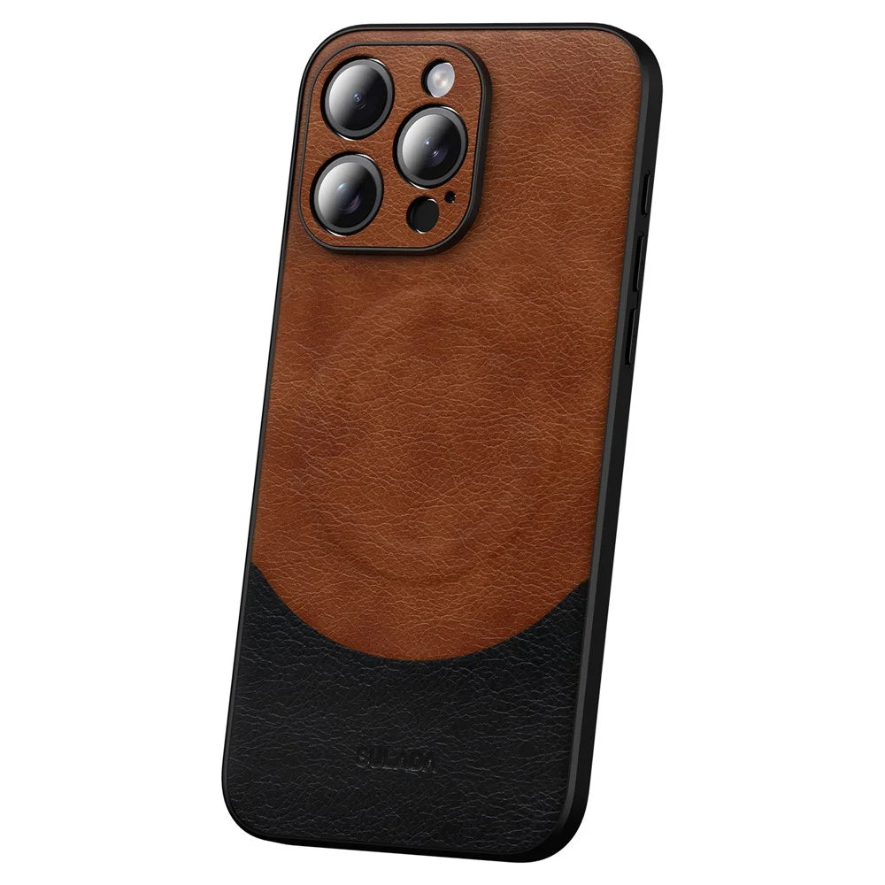 SULADA Magnetic Series for iPhone 15 Pro Max Phone Case Compatible with MagSafe Leather Back Cover - Brown - 1