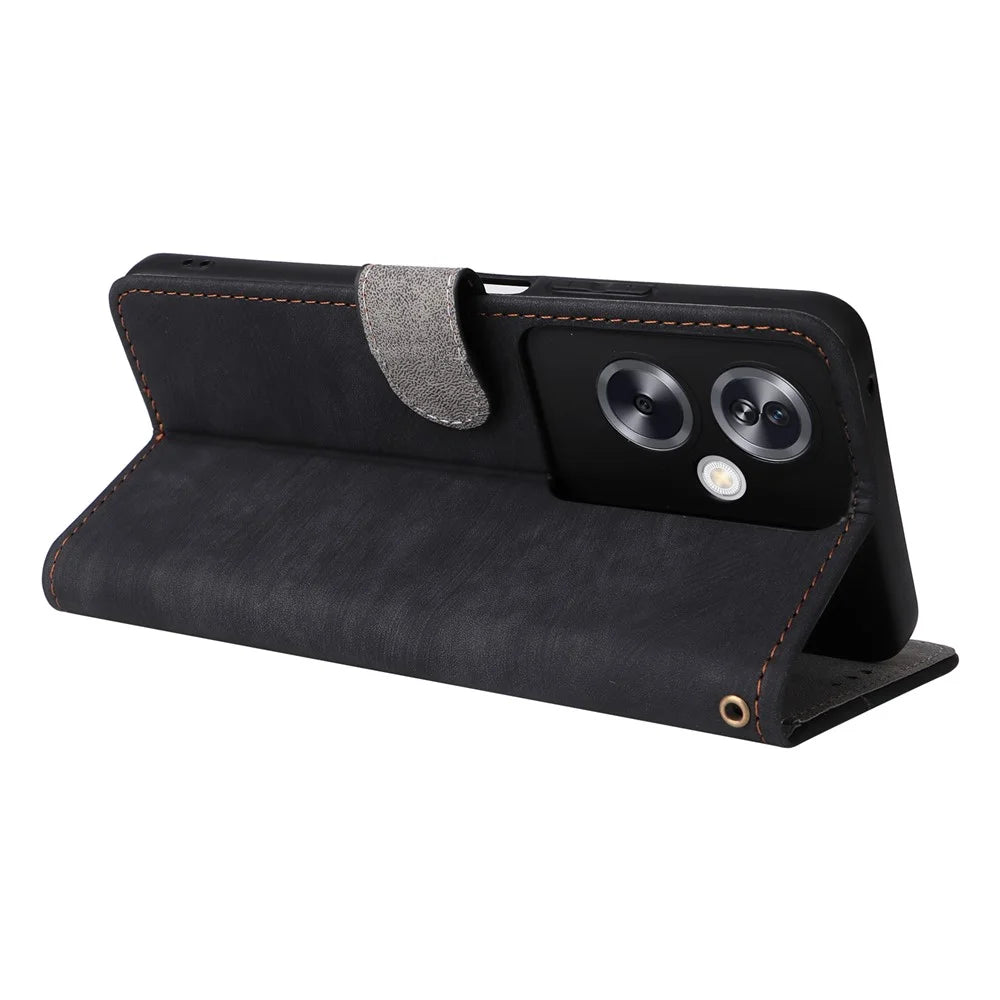 For Oppo A79 5G / A2 5G / OnePlus Nord N30 SE 5G Cell Phone Case with Strap RFID Blocking PU Leather Flip Cover - Black - 4