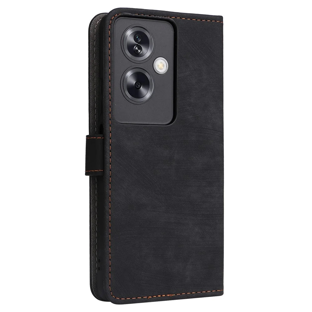 For Oppo A79 5G / A2 5G / OnePlus Nord N30 SE 5G Cell Phone Case with Strap RFID Blocking PU Leather Flip Cover - Black - 7