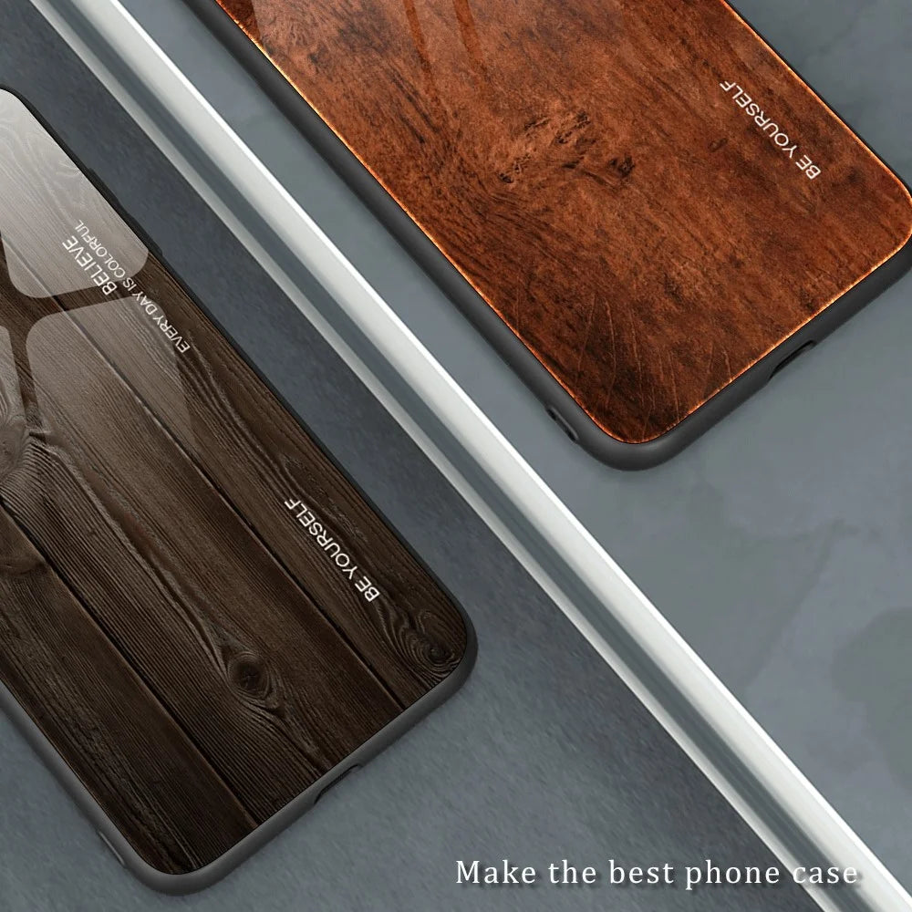 For Samsung Galaxy S24 Case Wood Texture Tempered Glass+TPU Anti-Drop Phone Case - Black - 6