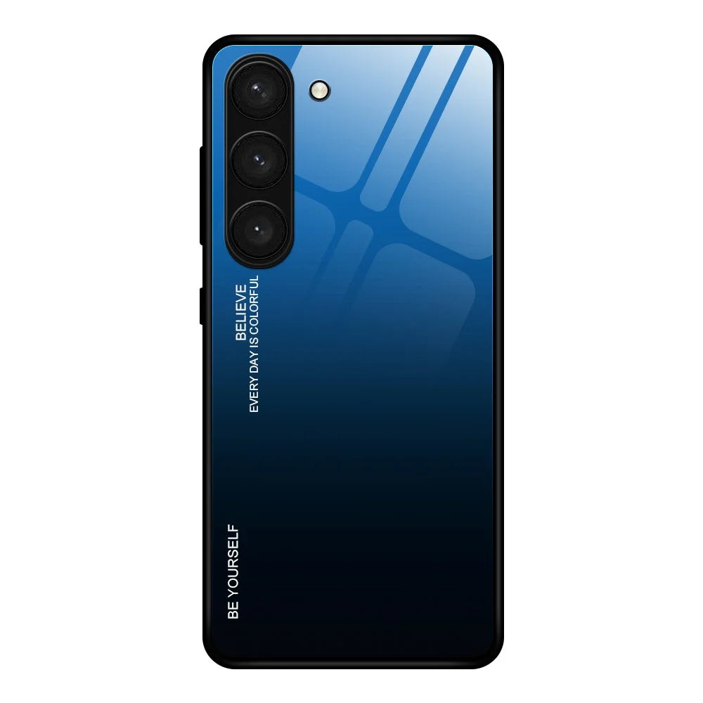 PC TPU Phone Cover for Samsung Galaxy S24 Case Gradient Color Tempered Glass Back Phone Case - Blue / Black - 1