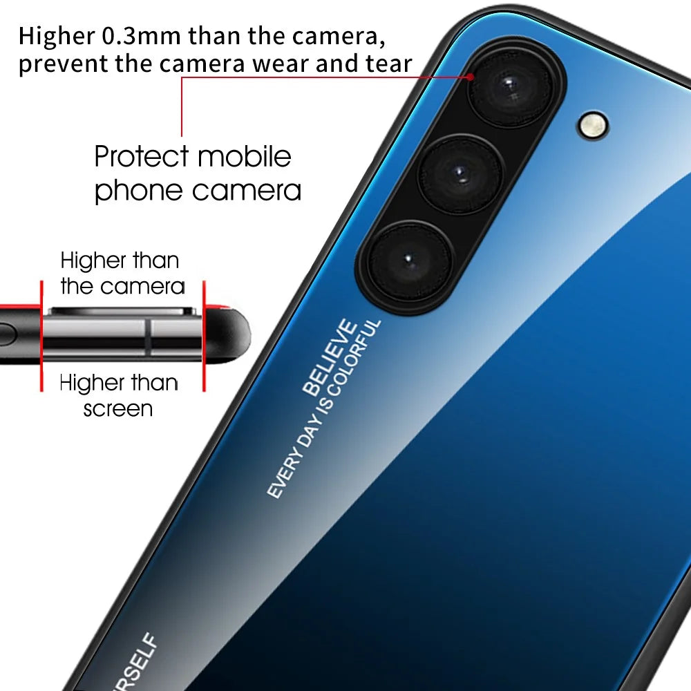 PC TPU Phone Cover for Samsung Galaxy S24 Case Gradient Color Tempered Glass Back Phone Case - Blue / Black - 2