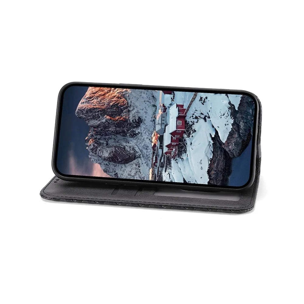 For Samsung Galaxy A25 5G (Global) (161.0 x 76.5 x 8.3mm) Case Calf Texture Imprinted Rhombus Pattern Phone Cover - Black - 2