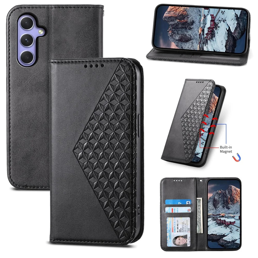 For Samsung Galaxy A25 5G (Global) (161.0 x 76.5 x 8.3mm) Case Calf Texture Imprinted Rhombus Pattern Phone Cover - Black - 5