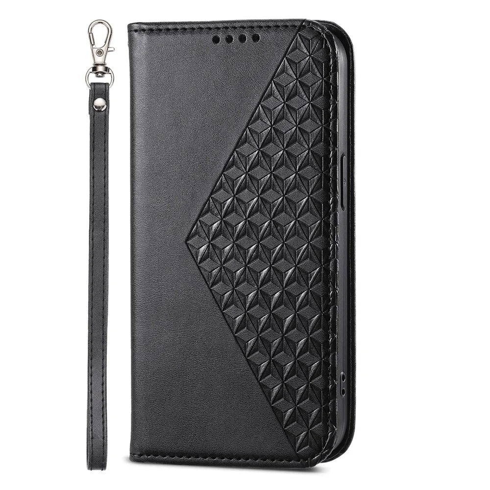 For Samsung Galaxy A25 5G (Global) (161.0 x 76.5 x 8.3mm) Case Calf Texture Imprinted Rhombus Pattern Phone Cover - Black - 6