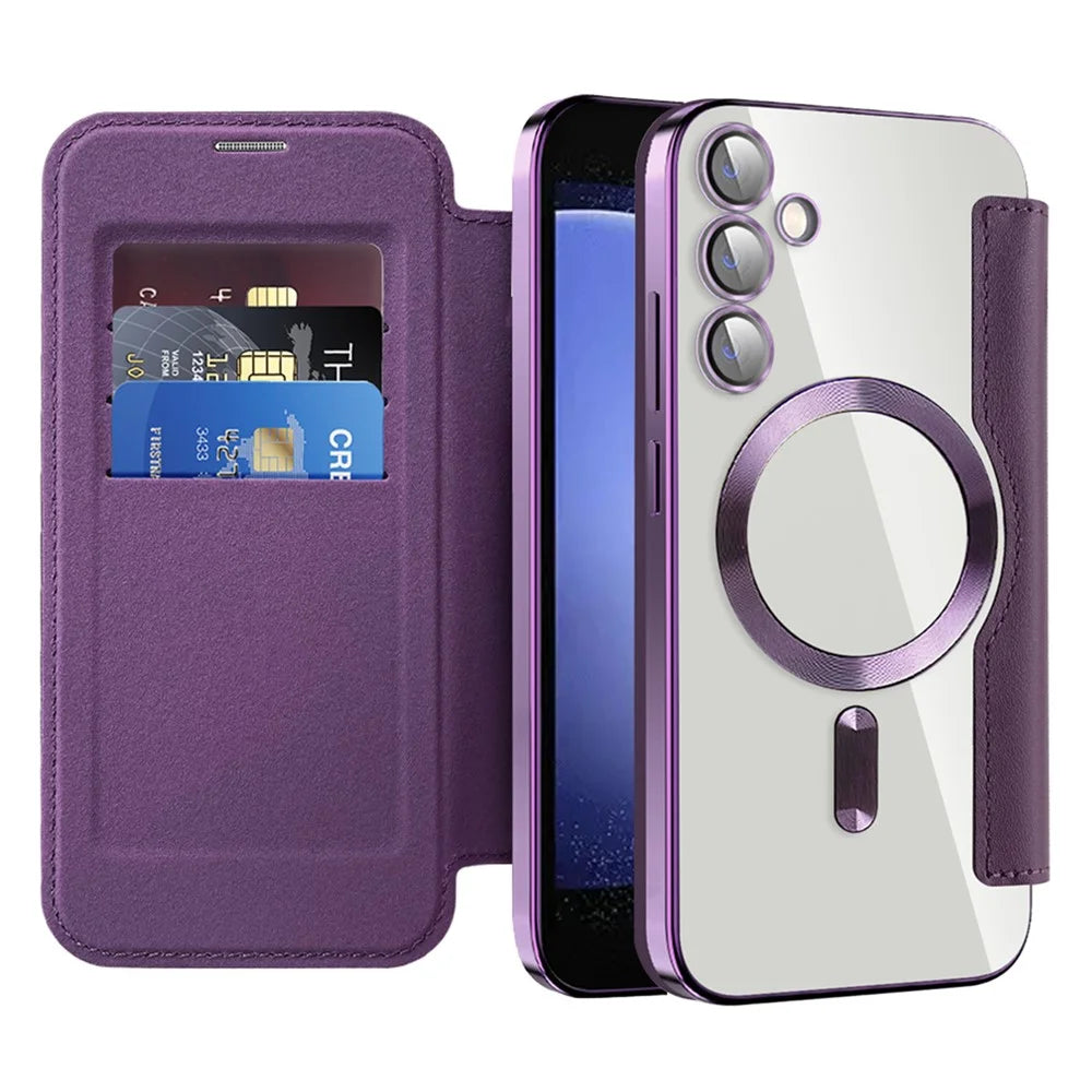 For Samsung Galaxy S23 FE Case Magnetic Case Card Holder Stand Cover - Purple - 2