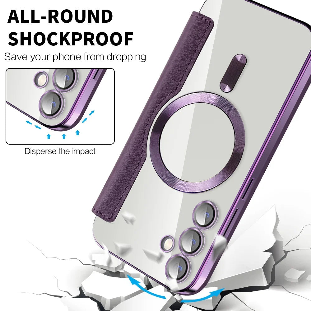 For Samsung Galaxy S23 FE Case Magnetic Case Card Holder Stand Cover - Purple - 6