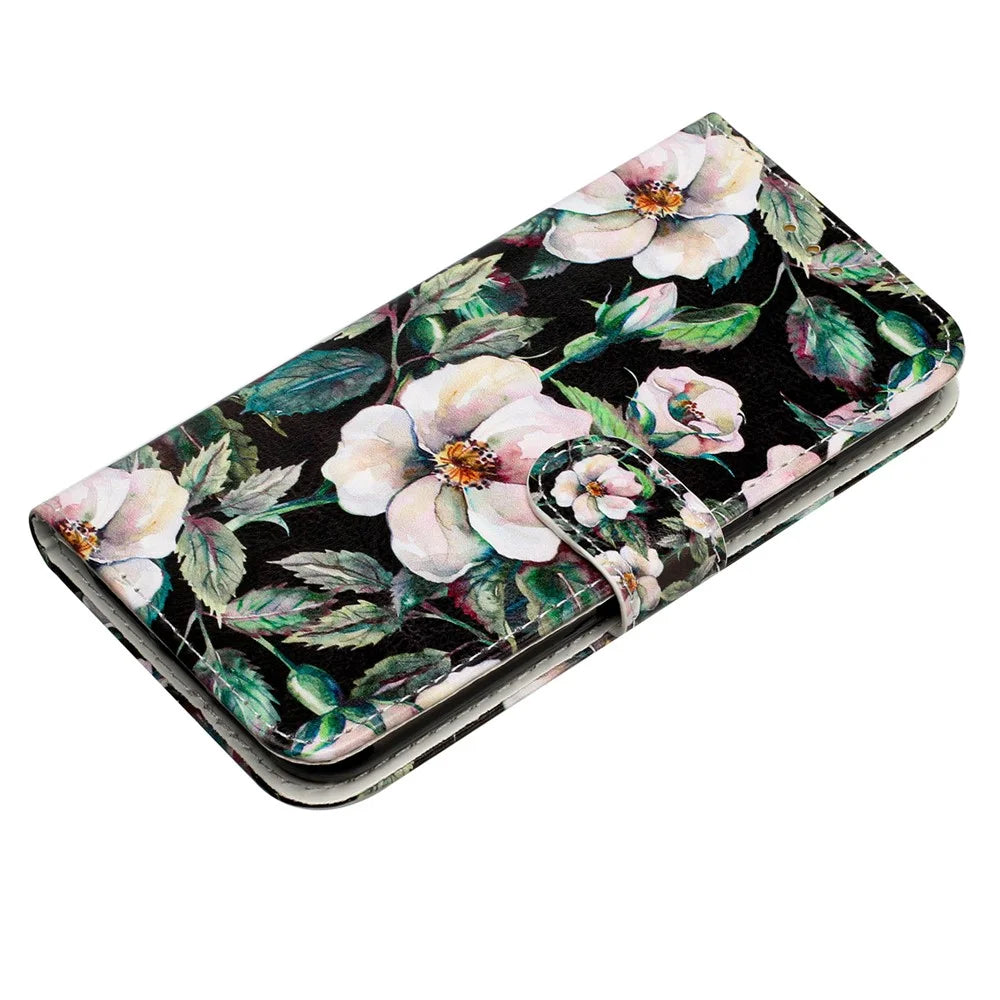 For Samsung Galaxy A05s 4G Case Leather Pattern Printing Folio Phone Stand Cover - Magnolia - 4
