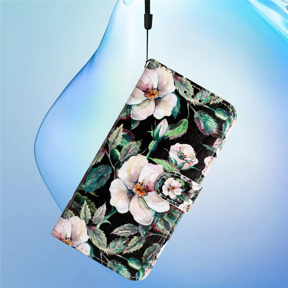 For Samsung Galaxy A05s 4G Case Leather Pattern Printing Folio Phone Stand Cover - Magnolia - 5