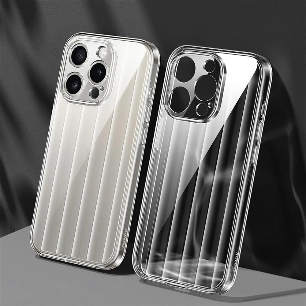 XUNDD Greya Series For iPhone 15 Pro Cell Phone Case Vertical Stripes PC+TPU Clear Cover - Transparent - 1