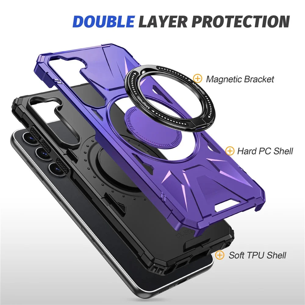 For Samsung Galaxy S23+ Case Magnetic TPU+PC Phone Back Cover with Kickstand - Purple - 5