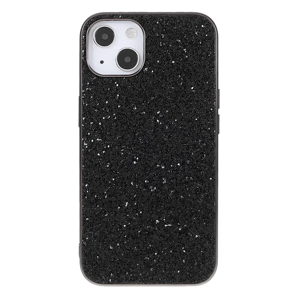 For iPhone 14 Plus Case Electroplating Frame Glitter Sequins Phone Cover - Black - 2