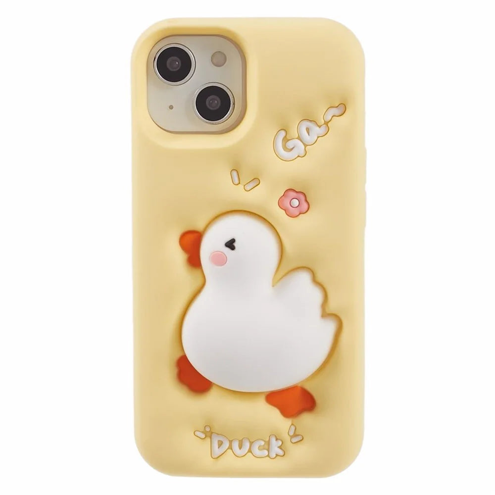 For iPhone 15 Silicone Case Phone Back Cover with 3D Cartoon Duck Design - 3