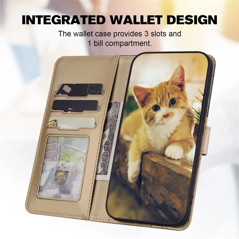 Cartoon Pet Series for iPhone 15 Pro Case Animal Pattern Wallet Stand Leather Cover - Khaki - 3