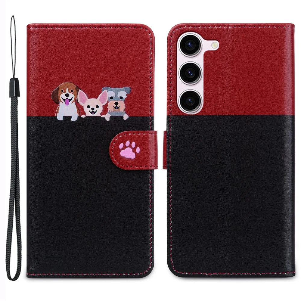 Cartoon Pet Series for Samsung Galaxy S25 / S24 Leather Case Stand Wallet Splicing Phone Cover - Black - 1