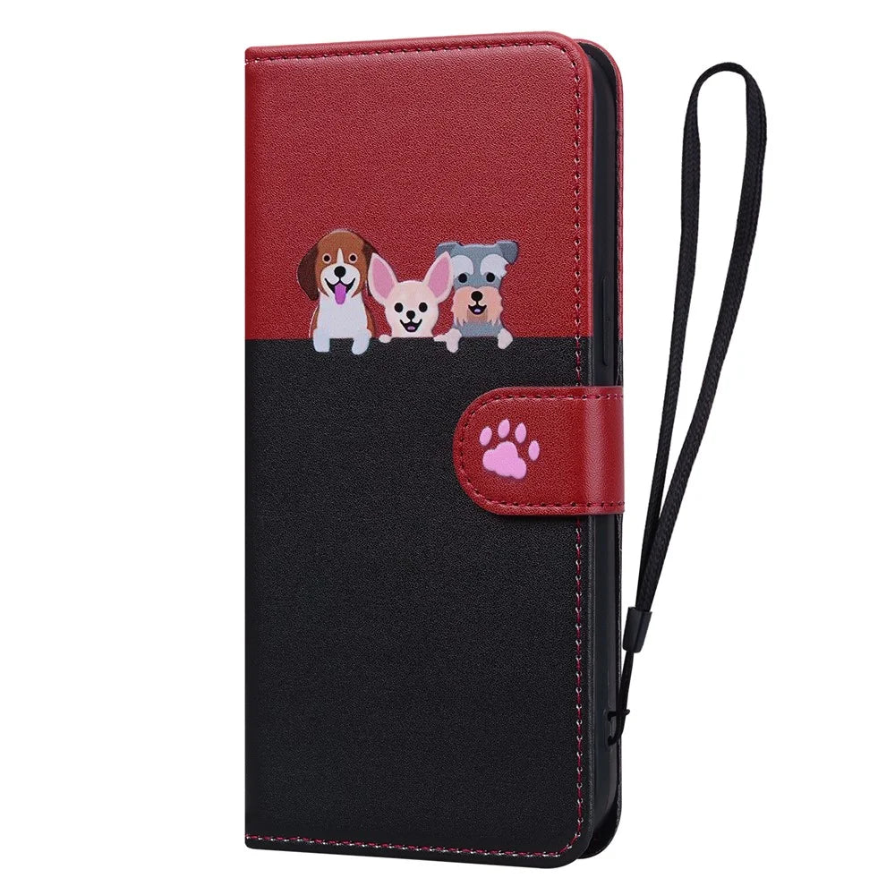 Cartoon Pet Series for Samsung Galaxy S25 / S24 Leather Case Stand Wallet Splicing Phone Cover - Black - 6