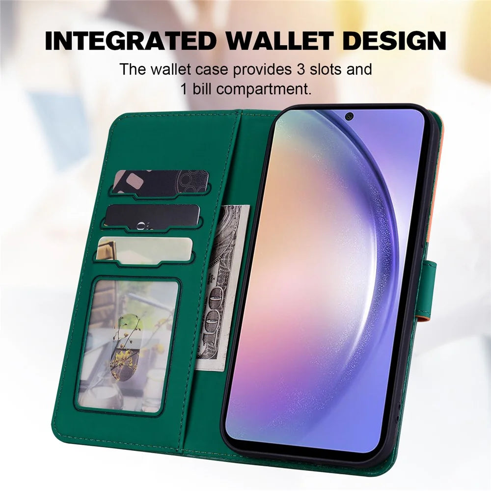 Cartoon Pet Series for Samsung Galaxy A54 5G Case Animal Pattern Phone Leather Cover - Blackish Green - 3