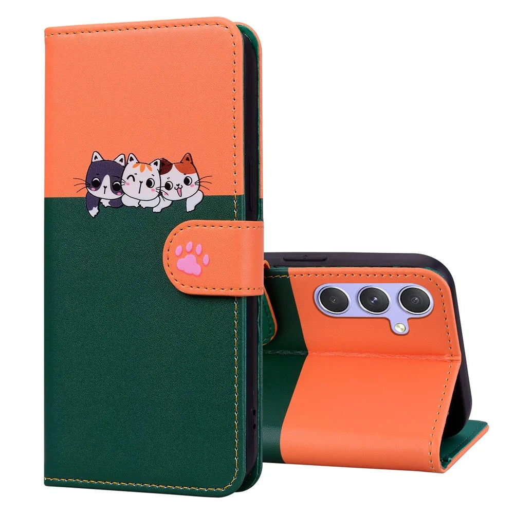 Cartoon Pet Series for Samsung Galaxy A54 5G Case Animal Pattern Phone Leather Cover - Blackish Green - 5