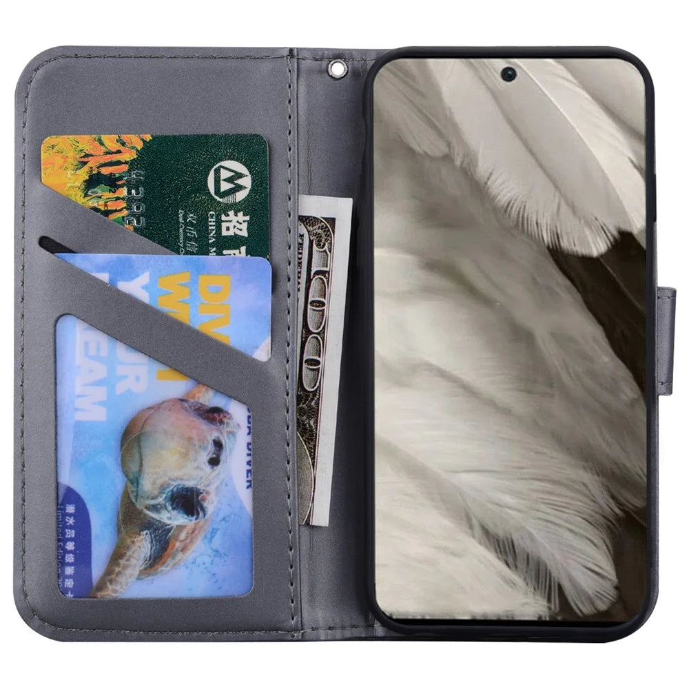 Cell Phone Cases for Google Pixel 8 Cartoon Animal Pattern PU Leather Cover - Grey - 2