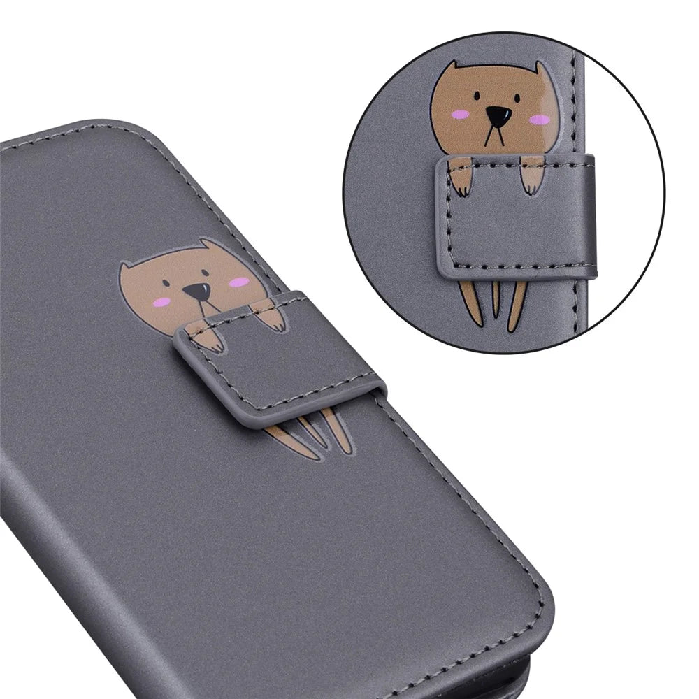 Cell Phone Cases for Google Pixel 8 Cartoon Animal Pattern PU Leather Cover - Grey - 5