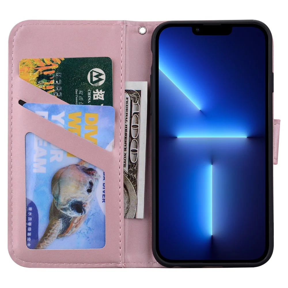 For iPhone 13 Pro Max 6.7 inch Cover Cartoon Animal Pattern PU Leather Cell Phone Cases - Pink - 2